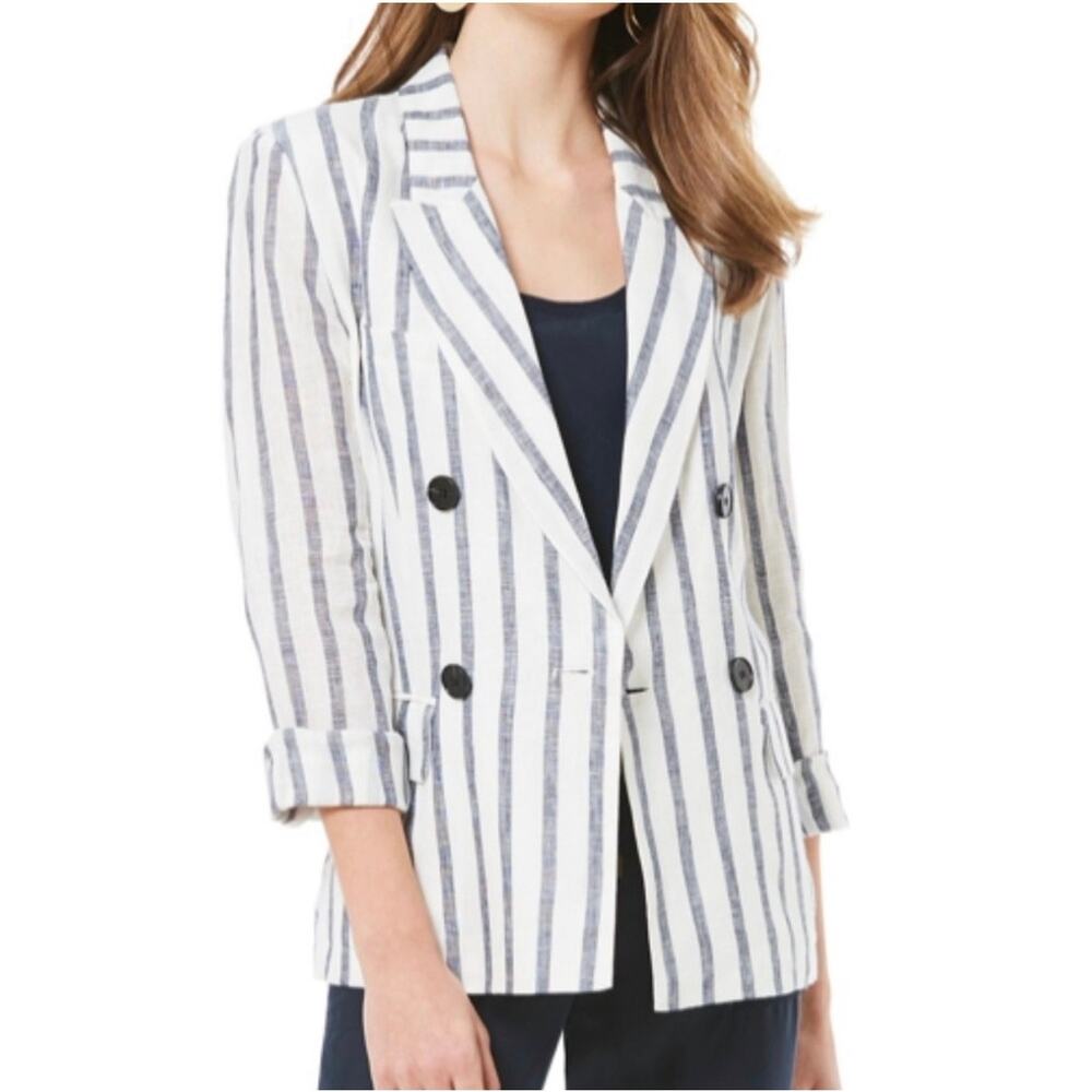 A Loves A Linen Striped Double Breasted Blazer Jacket NWT Small Coastal Chic